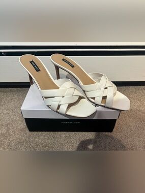 Nine West Women's Linette Leather Heels White Sz 10.5